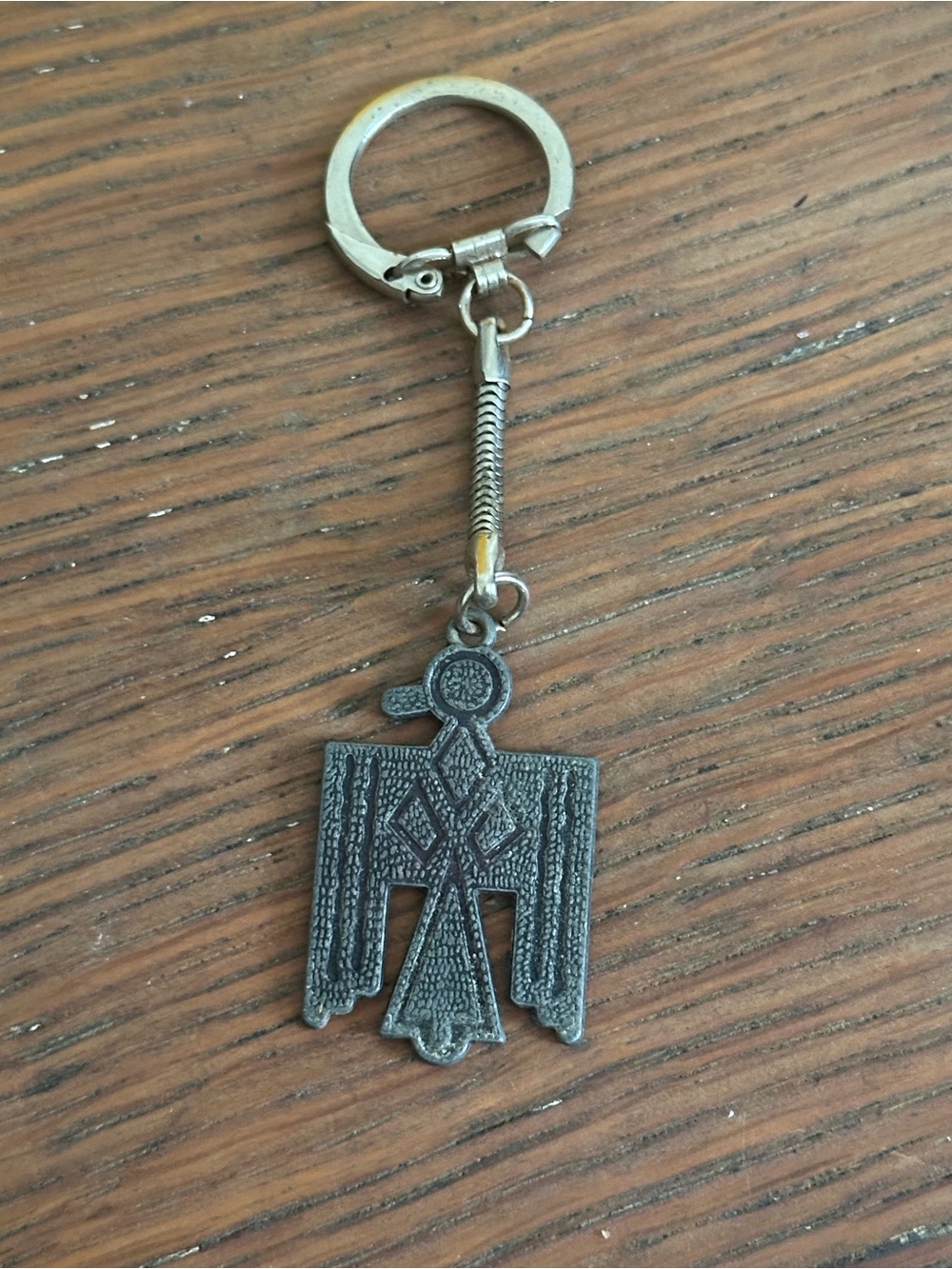 THUNDERBIRD Native American Key Ring FOB Key Chain Vintage Pewter 1970s
